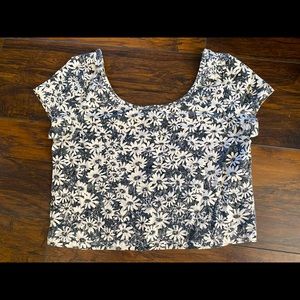Floral crop top, large, white & black
